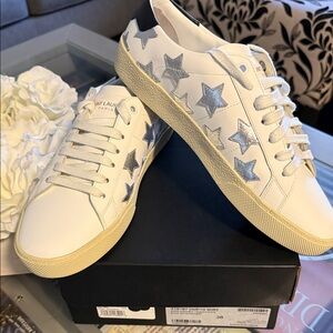 Saint Laurent White and Silver Star Sneakers